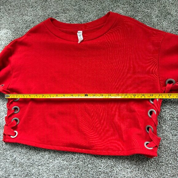 ALO Yoga Suspension Red Pullover Lace Up Sweater - Picture 8 of 9